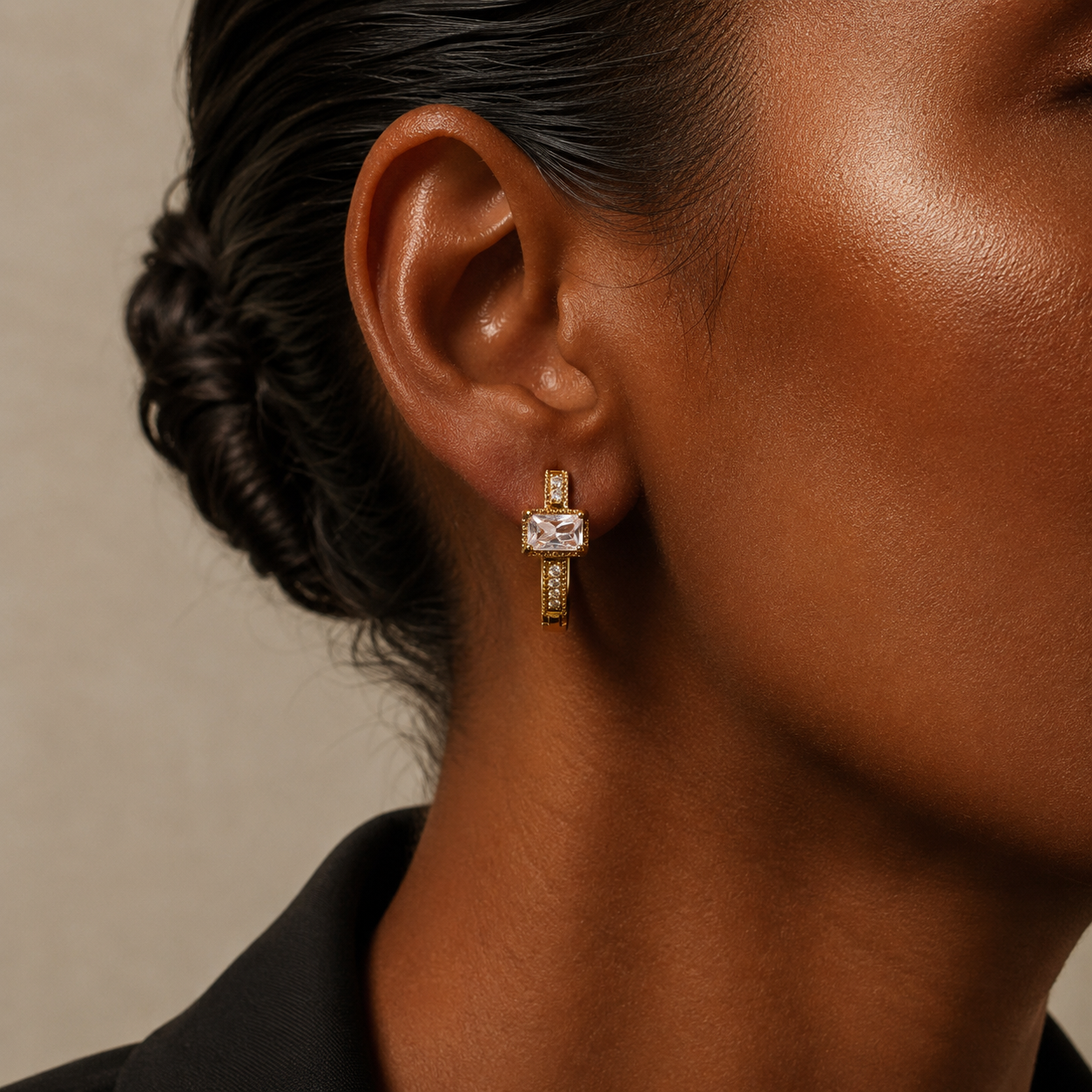 Square Crystal Huggie Earrings