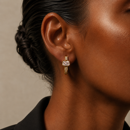 Square Crystal Huggie Earrings