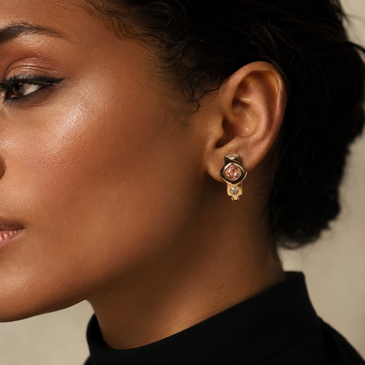 Peach Crystal Huggie Earrings