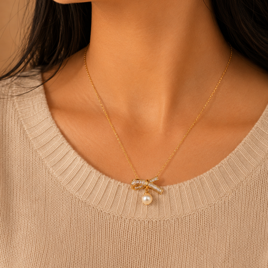 Celestia Pearl Bow Necklace