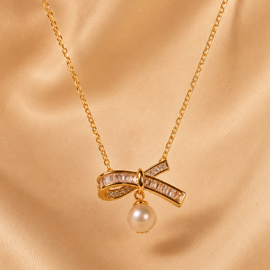 Celestia Pearl Bow Necklace