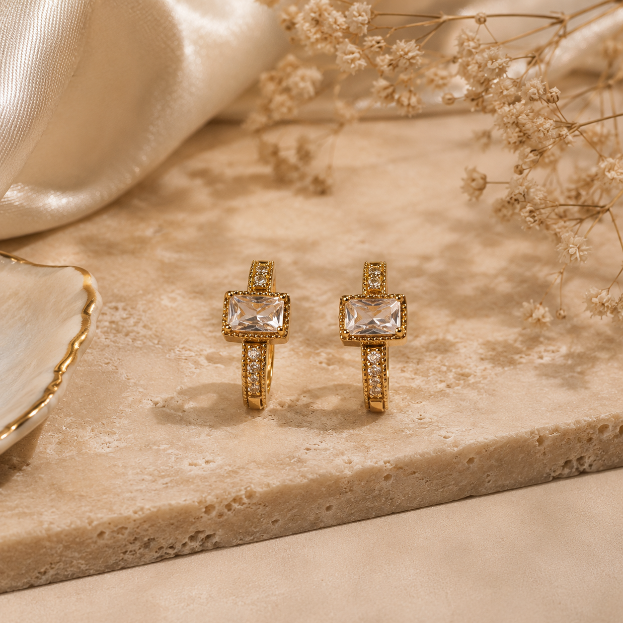 Square Crystal Huggie Earrings