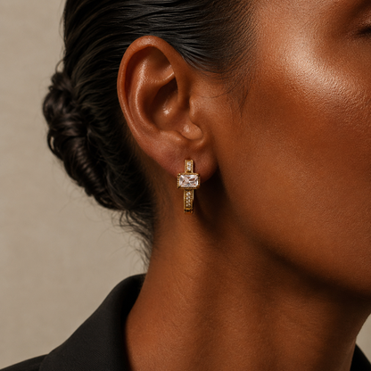 Square Crystal Huggie Earrings
