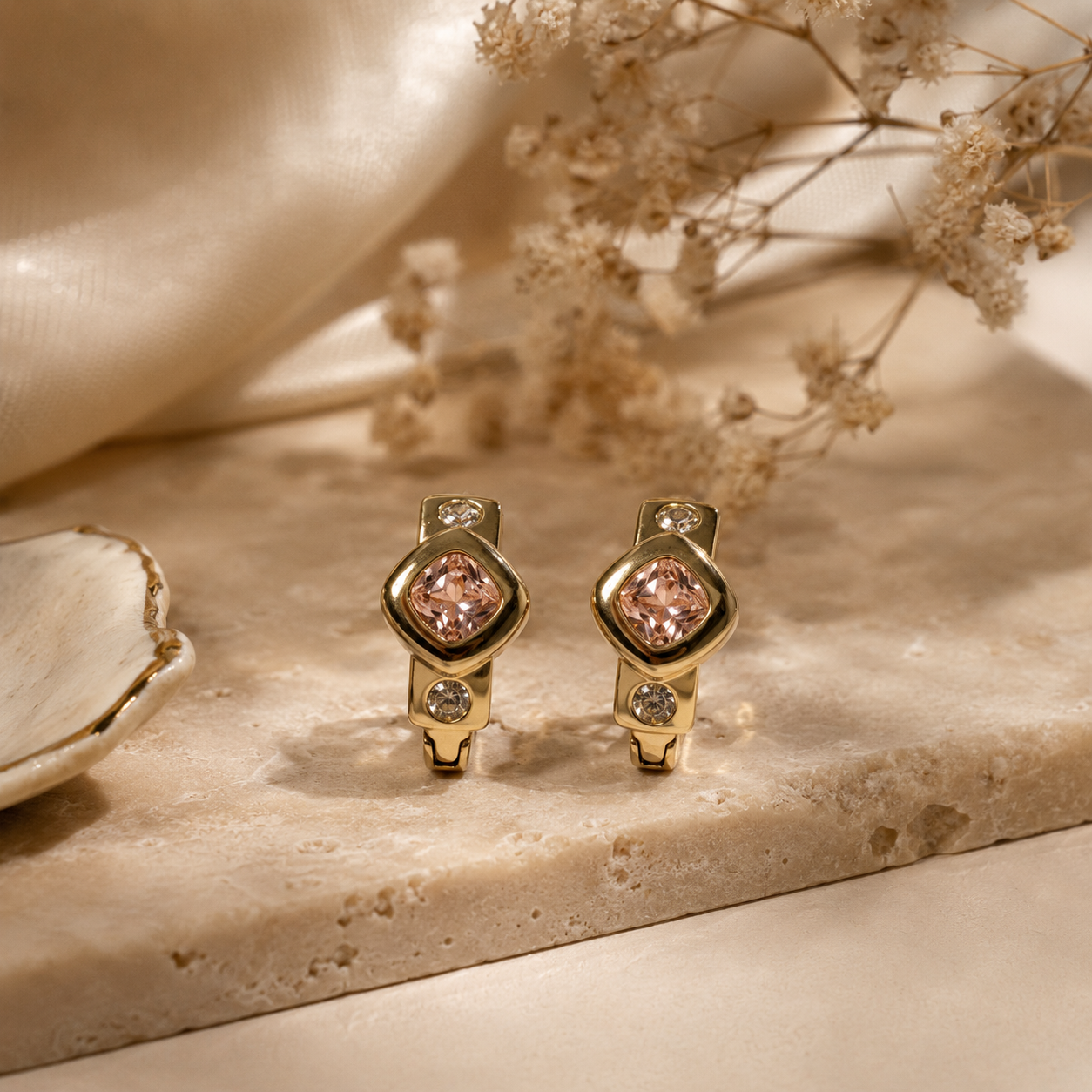 Peach Crystal Huggie Earrings