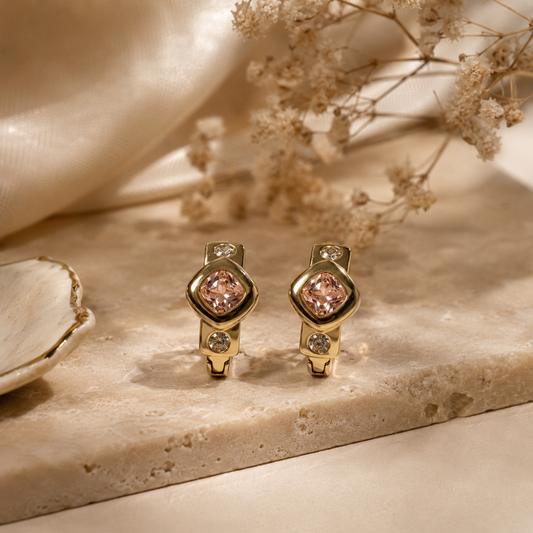Peach Crystal Huggie Earrings