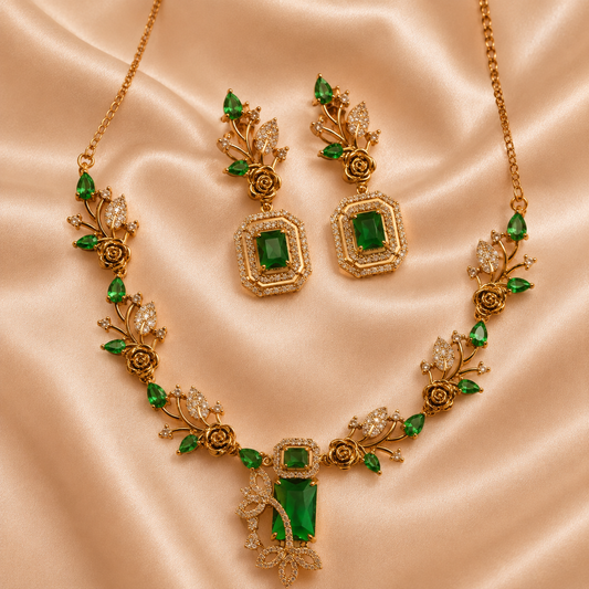 Emerald Rose Necklace Set
